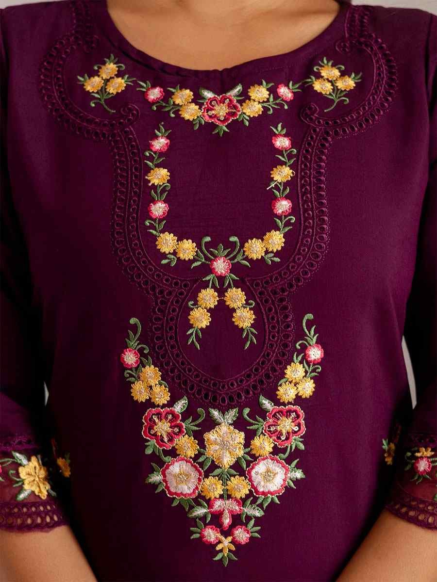 Wine Viscose Silk Embroidery Party Wedding Festival Casual Ready Pant Salwar Kameez