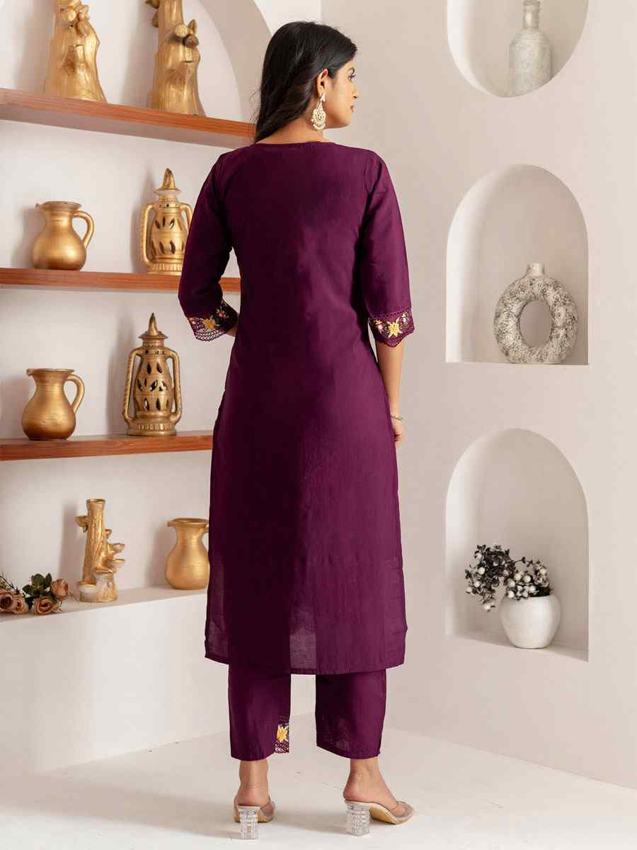 Wine Viscose Silk Embroidery Party Wedding Festival Casual Ready Pant Salwar Kameez