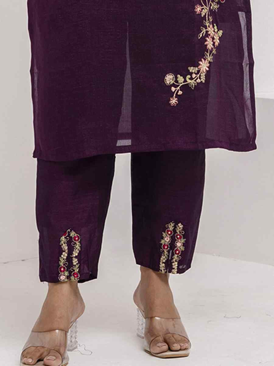 Wine Viscose Silk Embroidery Party Wedding Festival Casual Ready Pant Salwar Kameez