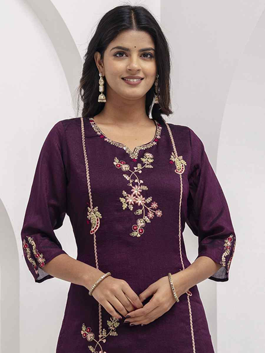 Wine Viscose Silk Embroidery Party Wedding Festival Casual Ready Pant Salwar Kameez