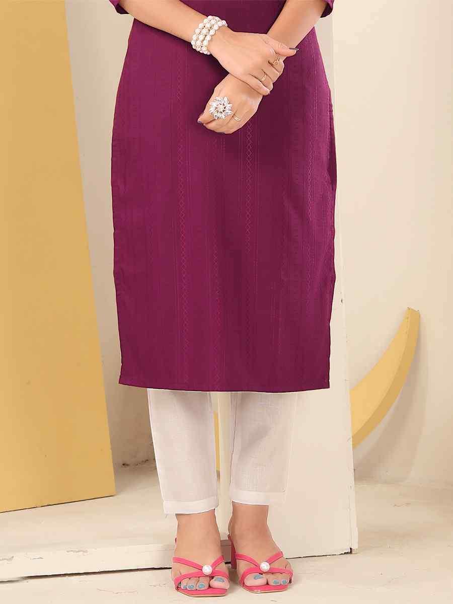 Wine Vision Silk Embroidered Festival Casual Kurti