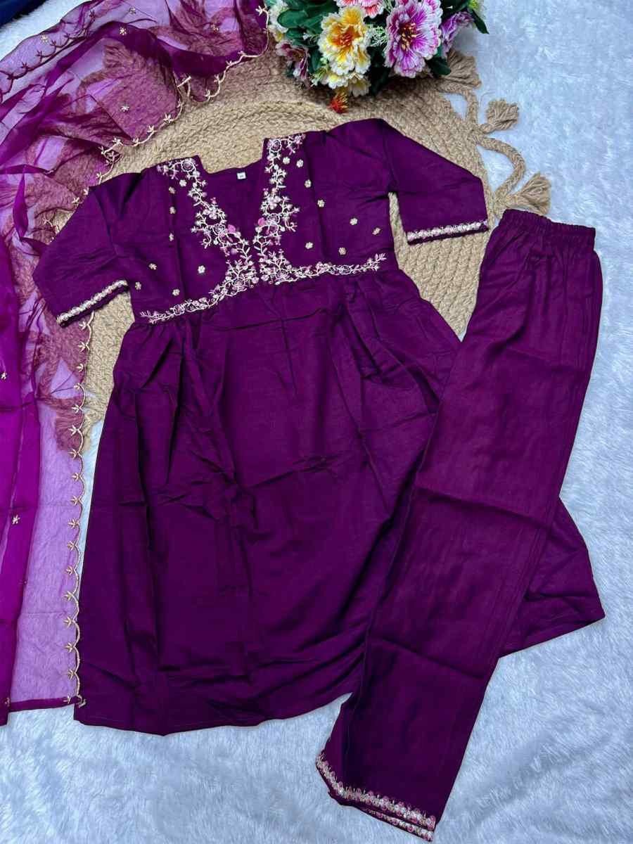 WineOrange Viscose Embroidered Wedding Festival Salwars Girls Wear