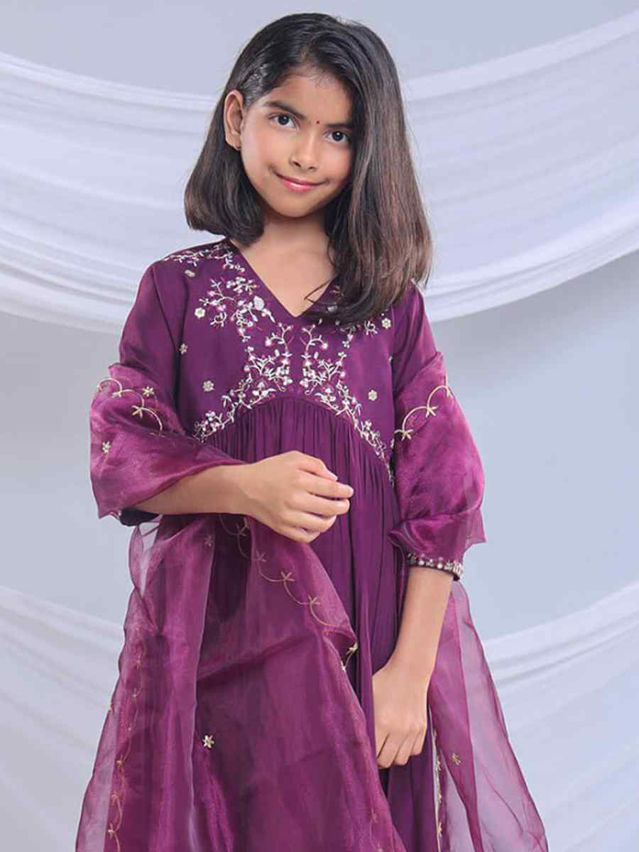 WineOrange Viscose Embroidered Wedding Festival Salwars Girls Wear