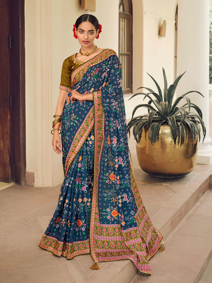 Yale Blue Silk Handwoven Party Saree