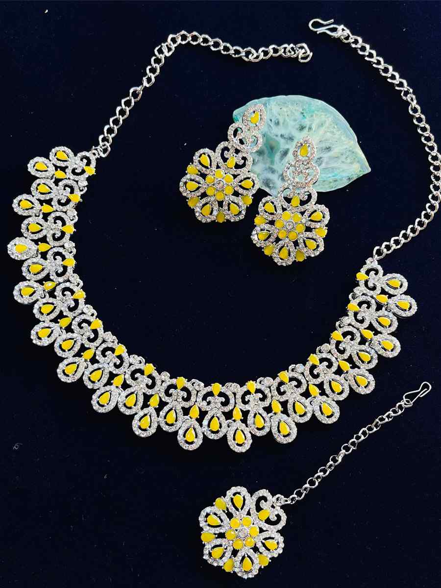 Yellow Alloy Festival Wear Diamonds Necklace