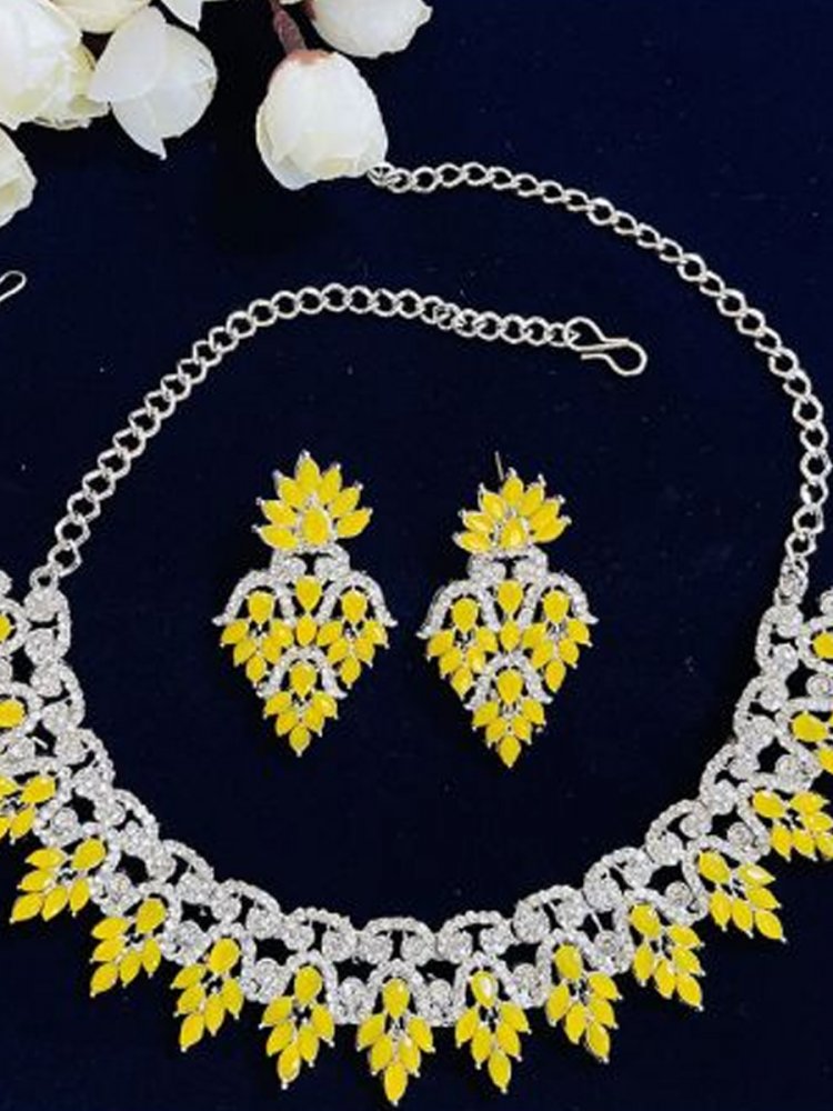 Yellow Alloy Festival Wear Diamonds Necklace