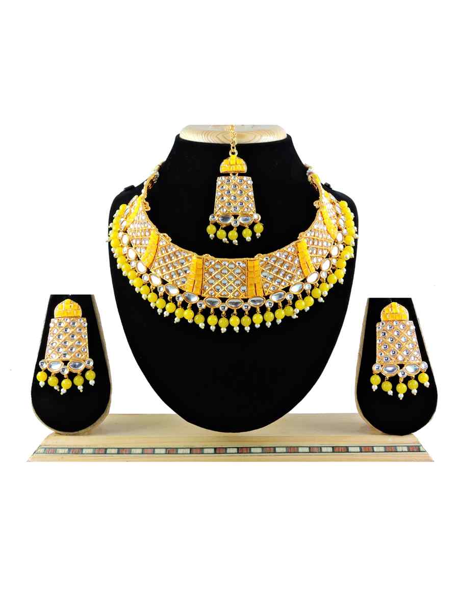 Yellow Alloy Festival Wear Diamonds Necklace