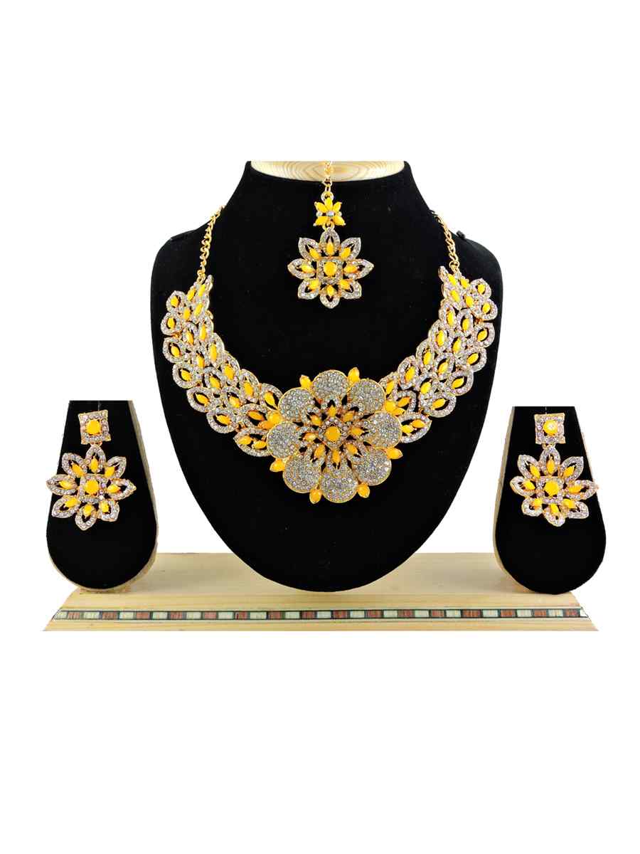 Yellow Alloy Festival Wear Diamonds Necklace