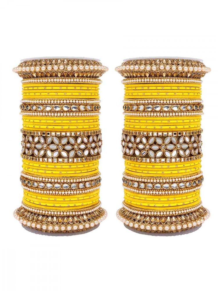 Yellow Alloy Festival Wear Kundan Bangles