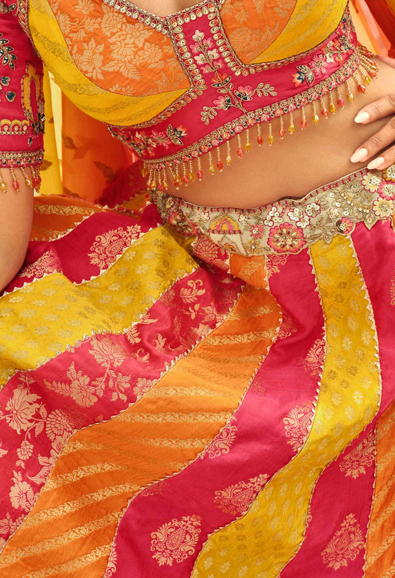 Yellow And Pink Heavy Pure Silk Embroidered Wedding Reception Festival Heavy Border Lehenga Choli