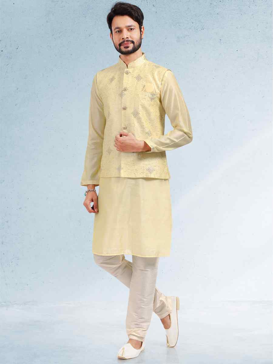 Yellow Art Banarasi Silk Woven Festival Party Kurta
