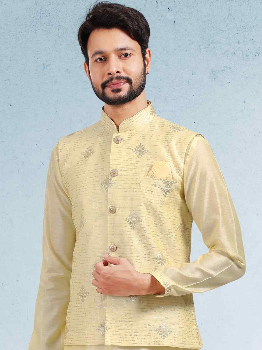 Yellow Art Banarasi Silk Woven Festival Party Kurta