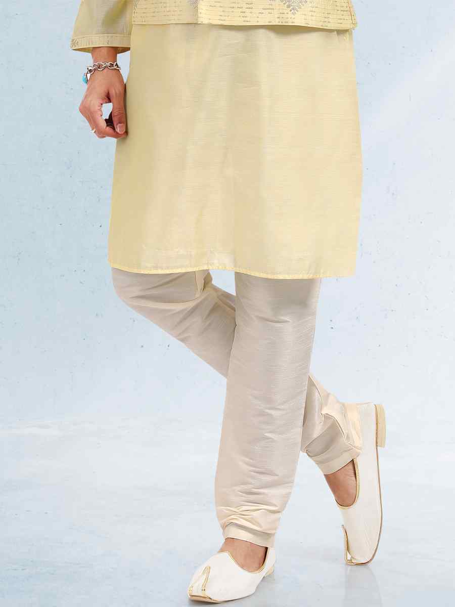 Yellow Art Banarasi Silk Woven Festival Party Kurta