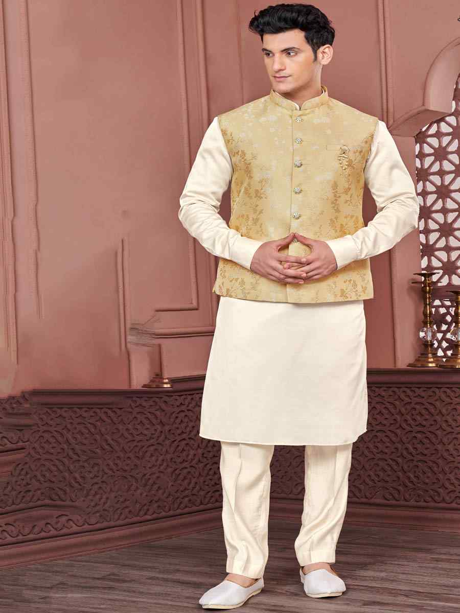 Yellow Art Banarasi Silk Woven Festival Wedding Kurta
