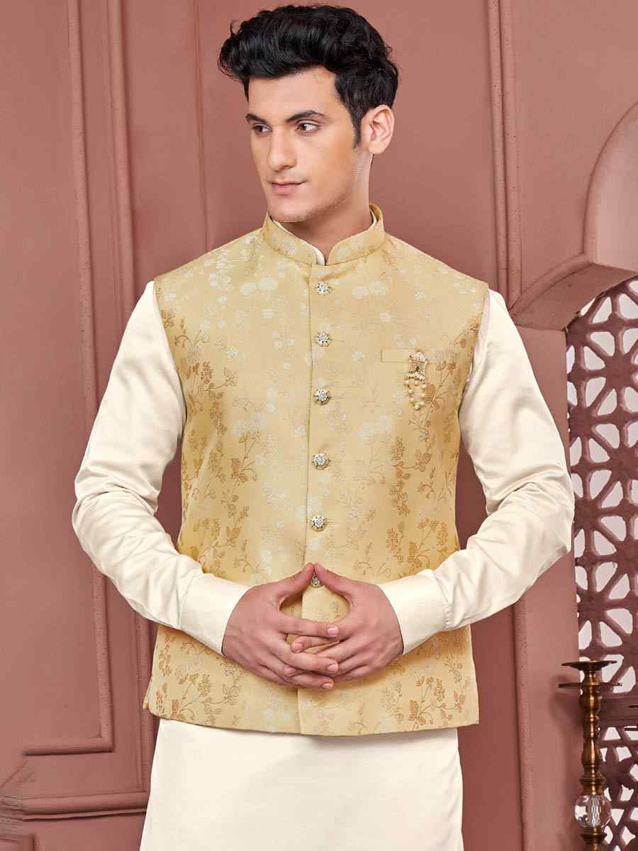 Yellow Art Banarasi Silk Woven Festival Wedding Kurta