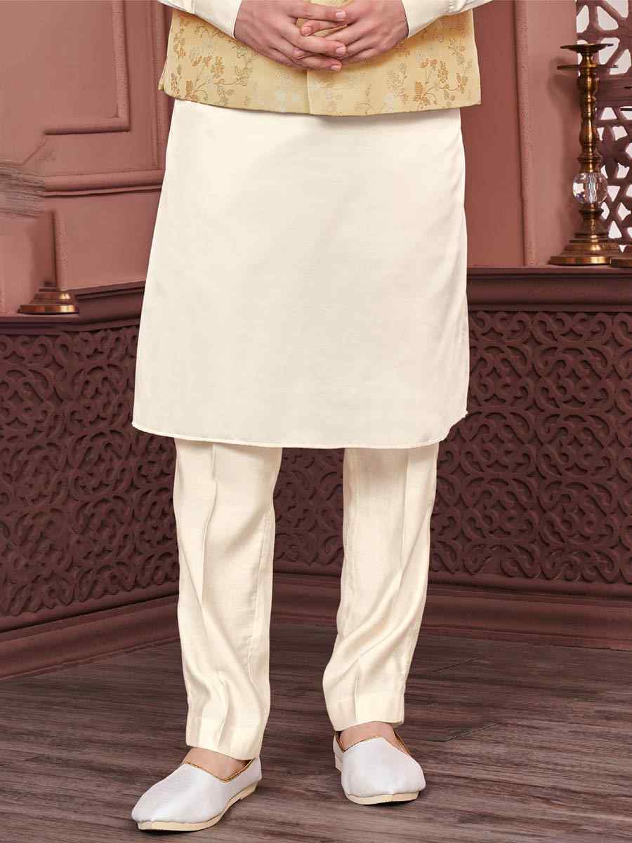 Yellow Art Banarasi Silk Woven Festival Wedding Kurta