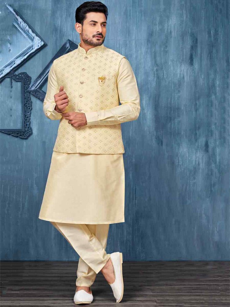 Yellow Art Banarasi Silk Woven Festival Wedding Kurta