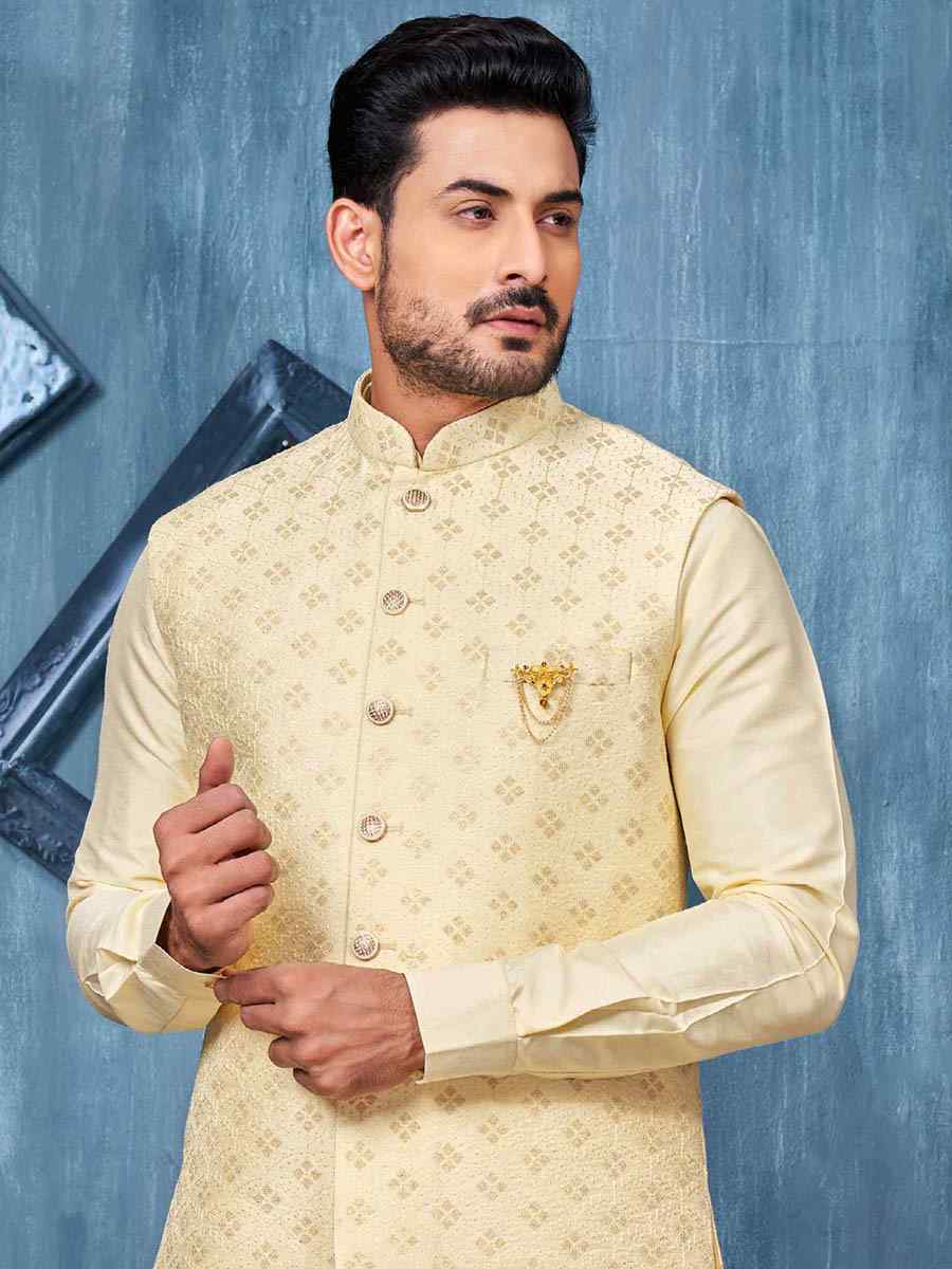 Yellow Art Banarasi Silk Woven Festival Wedding Kurta