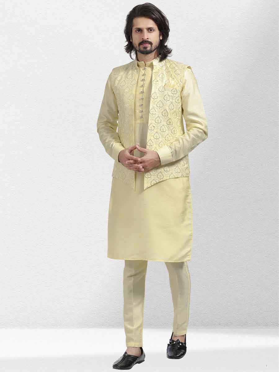 Yellow Art Banarasi Silk Woven Festival Wedding Kurta
