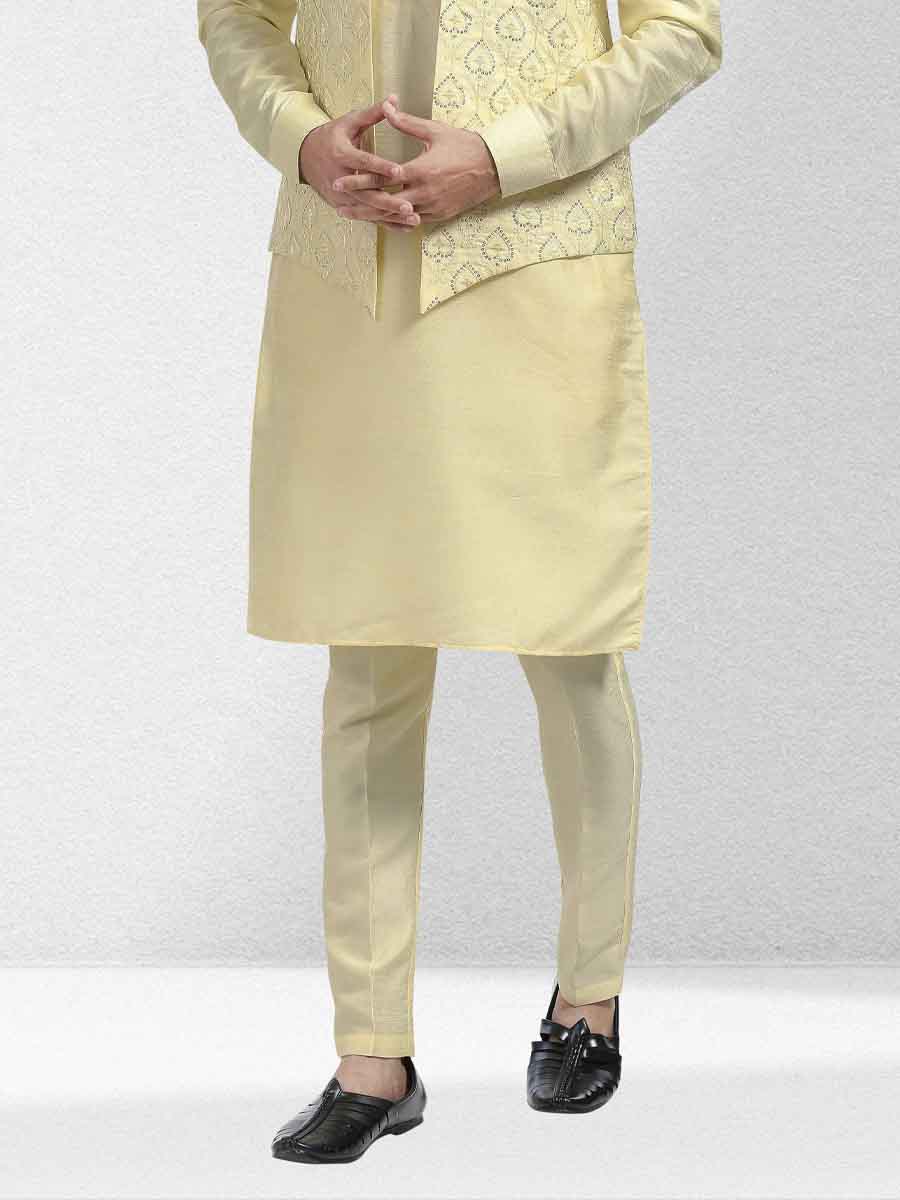 Yellow Art Banarasi Silk Woven Festival Wedding Kurta