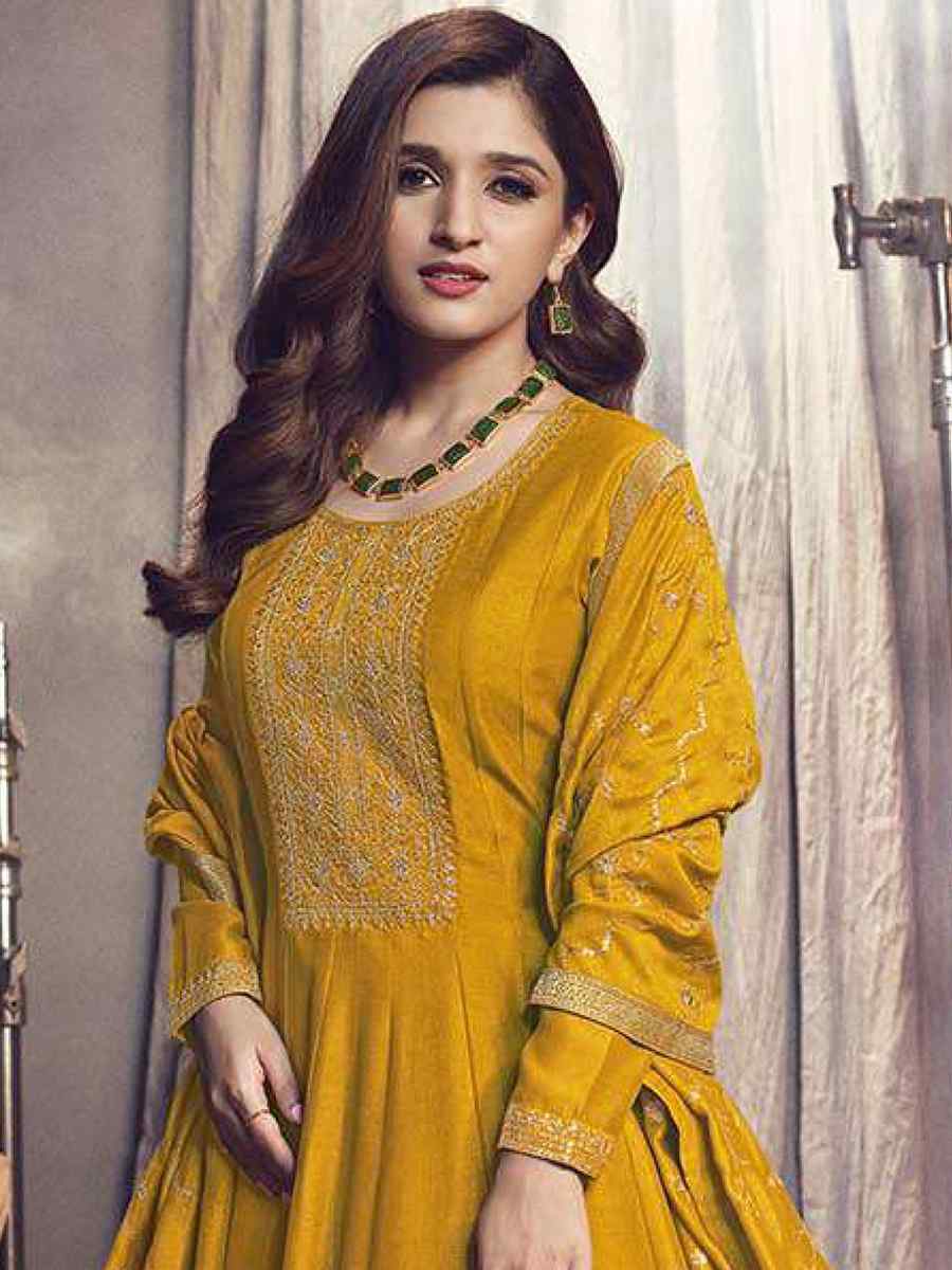 Yellow Art Silk Embroidered Festival Wedding Anarkali Salwar Kameez