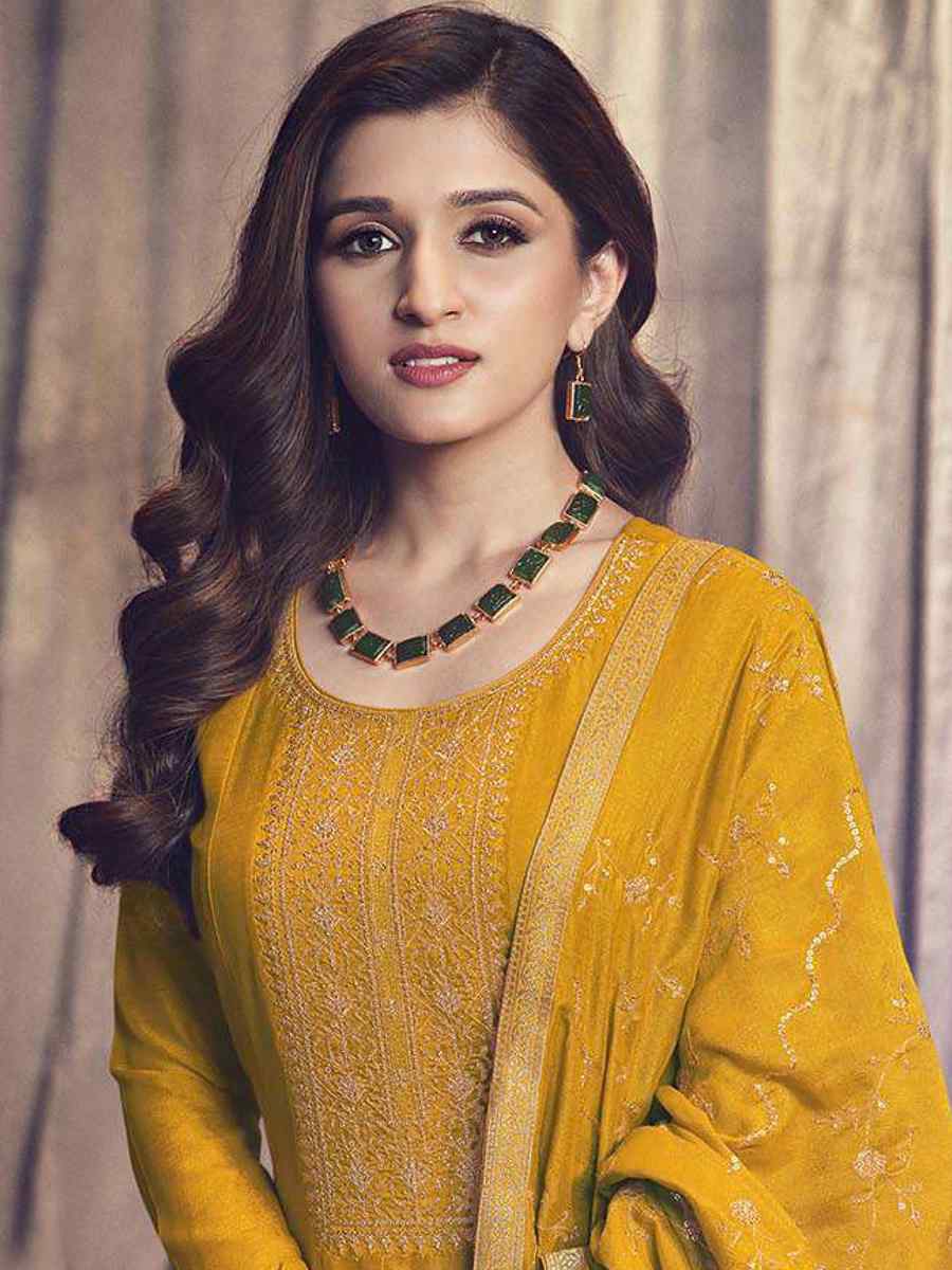 Yellow Art Silk Embroidered Festival Wedding Anarkali Salwar Kameez