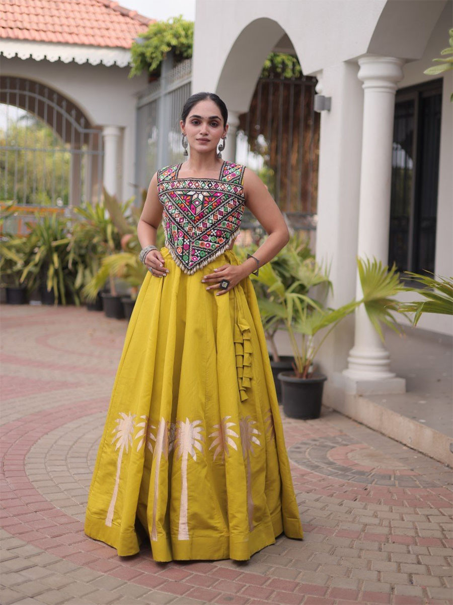 Yellow Art Silk Embroidery Wedding Reception Festival Party Wear Circular Lehenga Choli