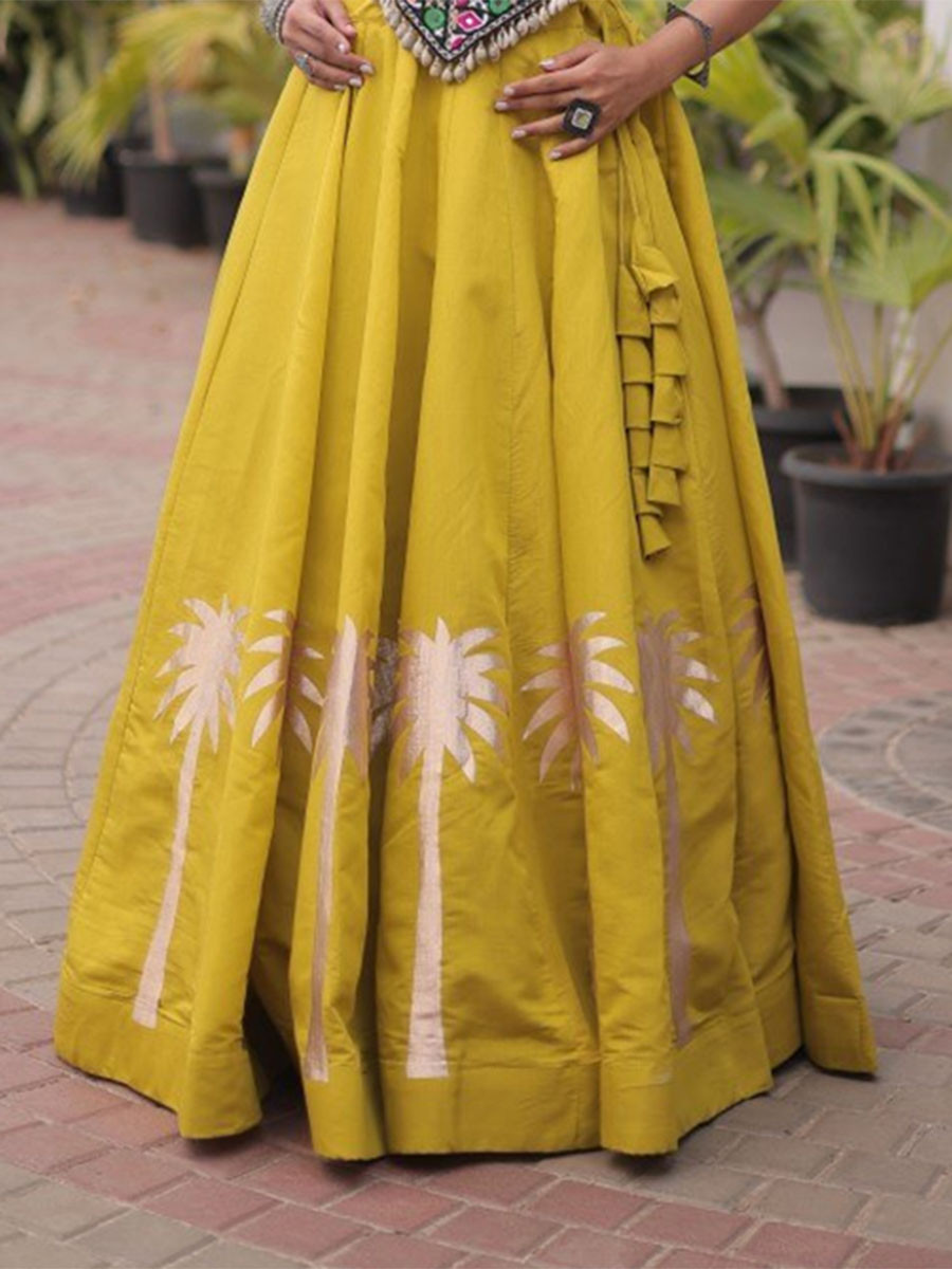 Yellow Art Silk Embroidery Wedding Reception Festival Party Wear Circular Lehenga Choli