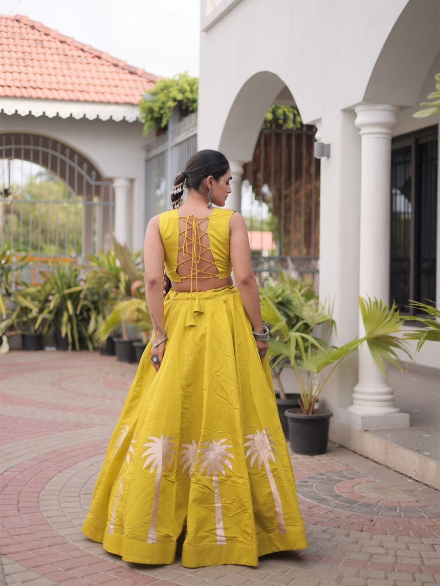 Yellow Art Silk Embroidery Wedding Reception Festival Party Wear Circular Lehenga Choli