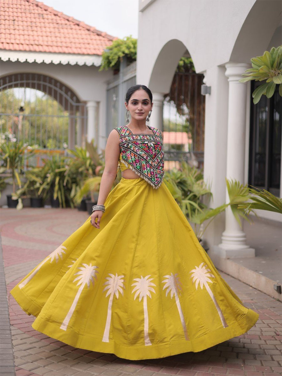 Yellow Art Silk Embroidery Wedding Reception Festival Party Wear Circular Lehenga Choli
