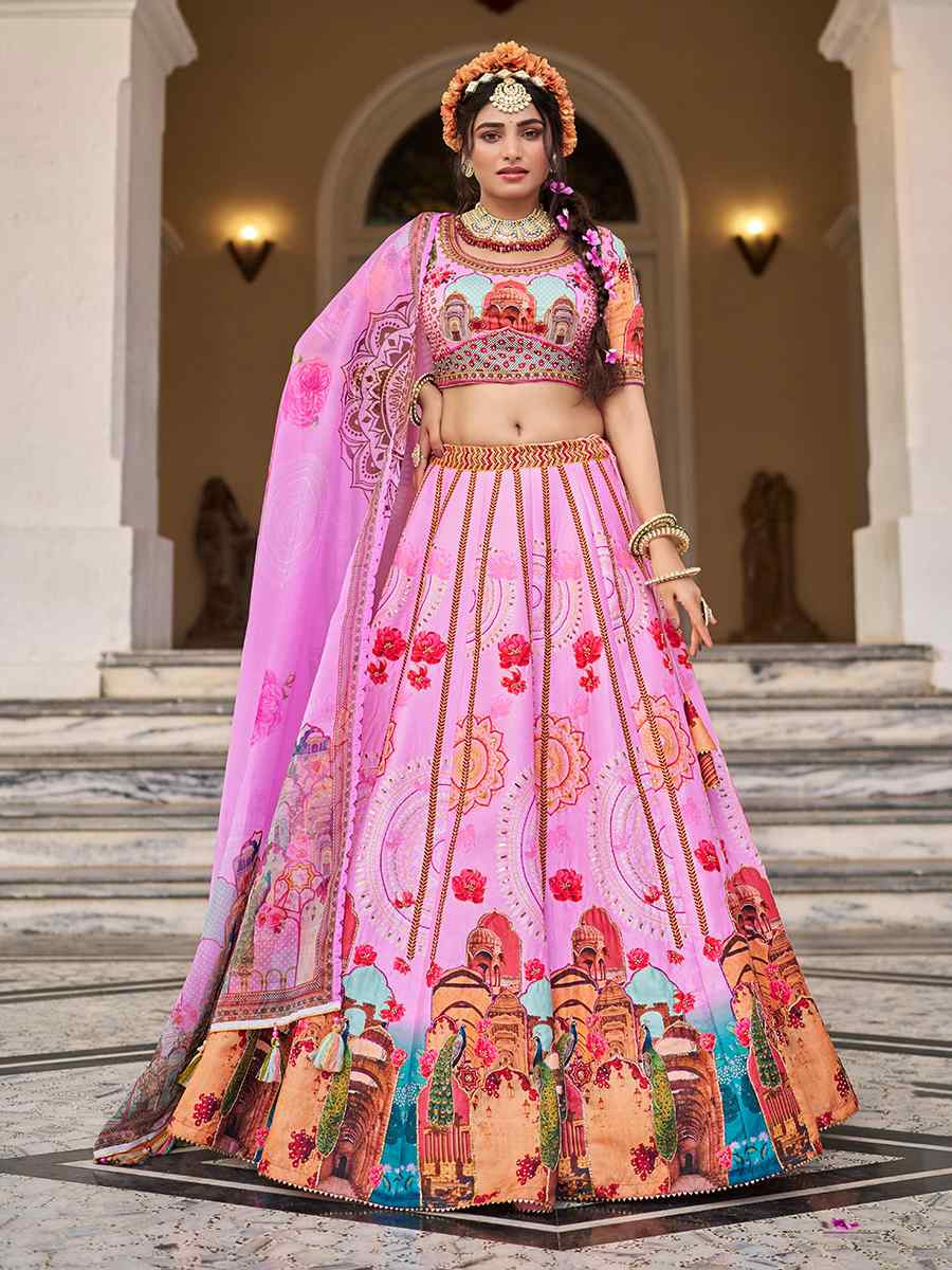 Yellow Art Silk Printed And Hand Embroidered Party Reception Wedding Lehenga Choli