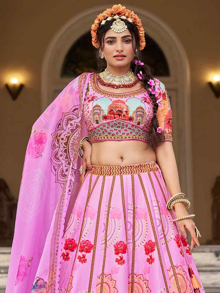 Yellow Art Silk Printed And Hand Embroidered Party Reception Wedding Lehenga Choli