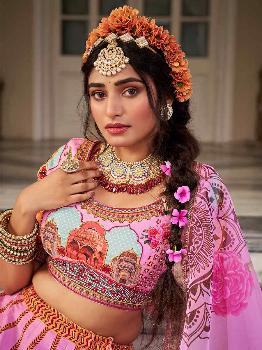 Yellow Art Silk Printed And Hand Embroidered Party Reception Wedding Lehenga Choli