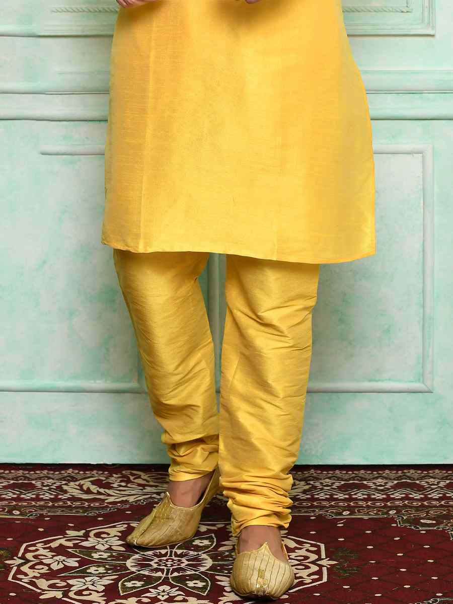 Yellow Art Silk Woven Festival Kurta