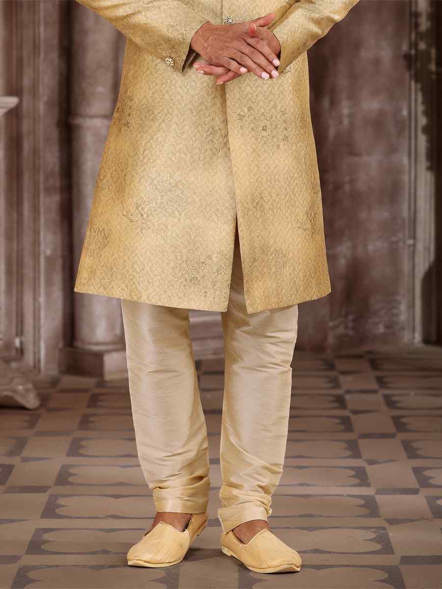 Yellow Art Silk Woven Wedding Party Sherwani