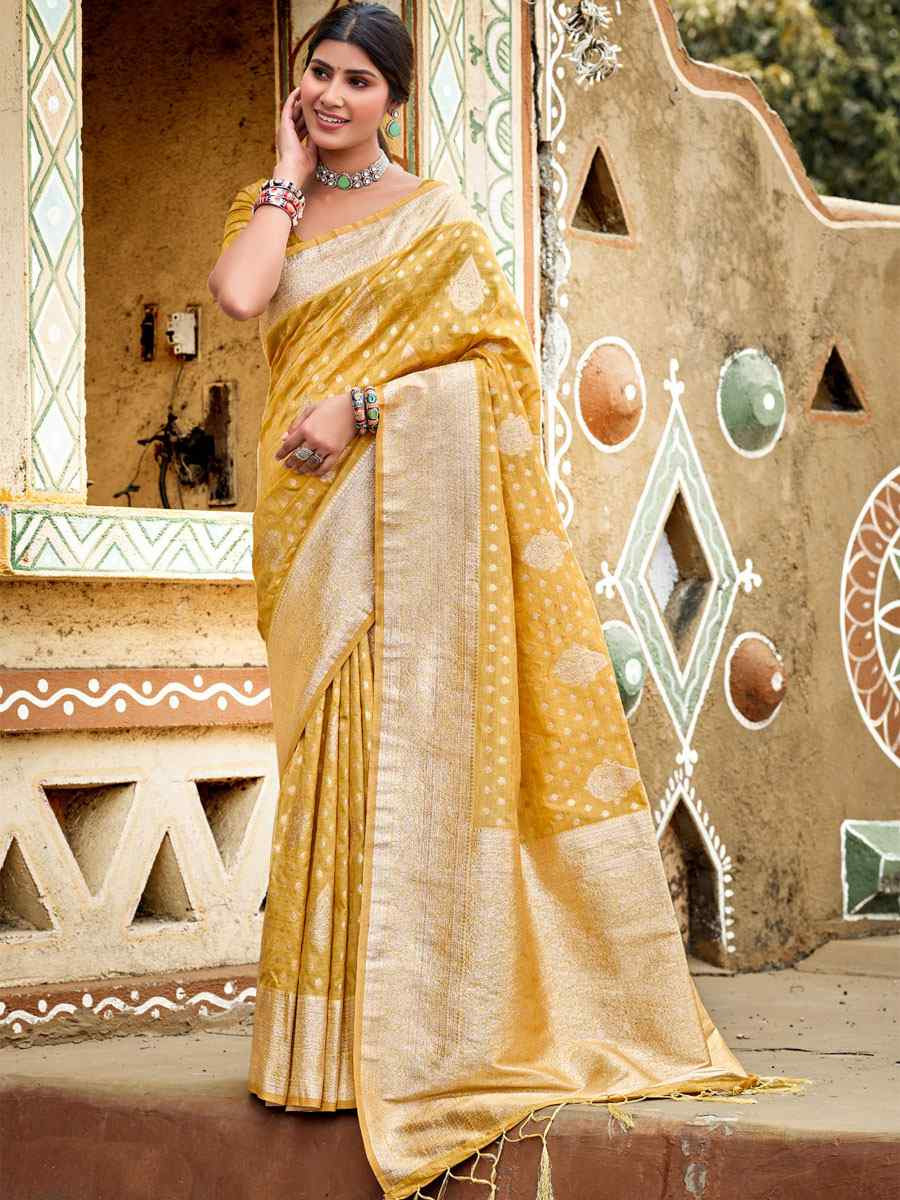 Yellow Assam Silk Handwoven Festival Wedding Fancy Heavy Border Saree