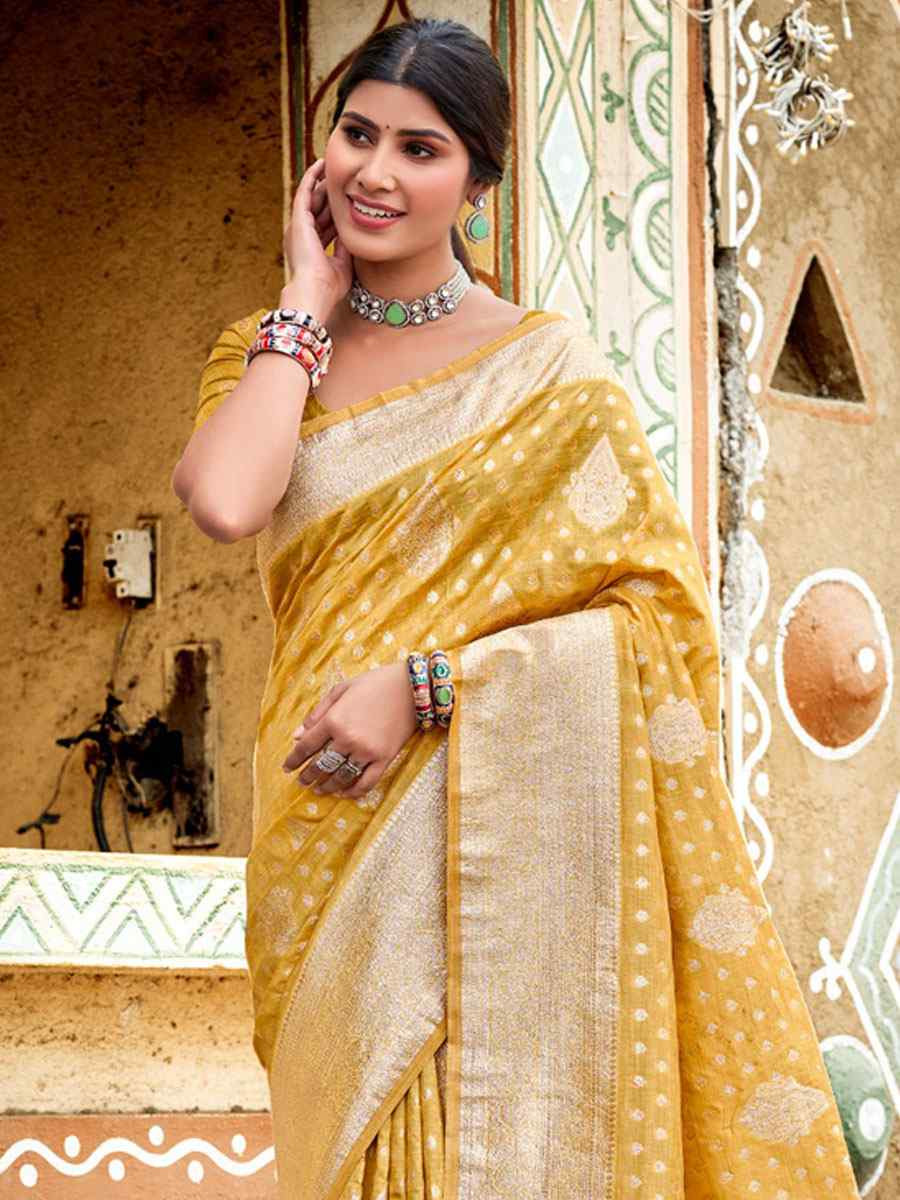 Yellow Assam Silk Handwoven Festival Wedding Fancy Heavy Border Saree