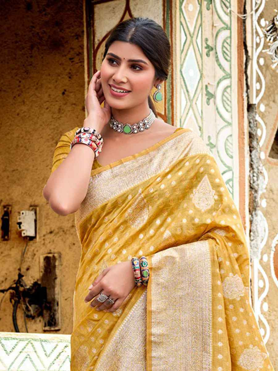 Yellow Assam Silk Handwoven Festival Wedding Fancy Heavy Border Saree