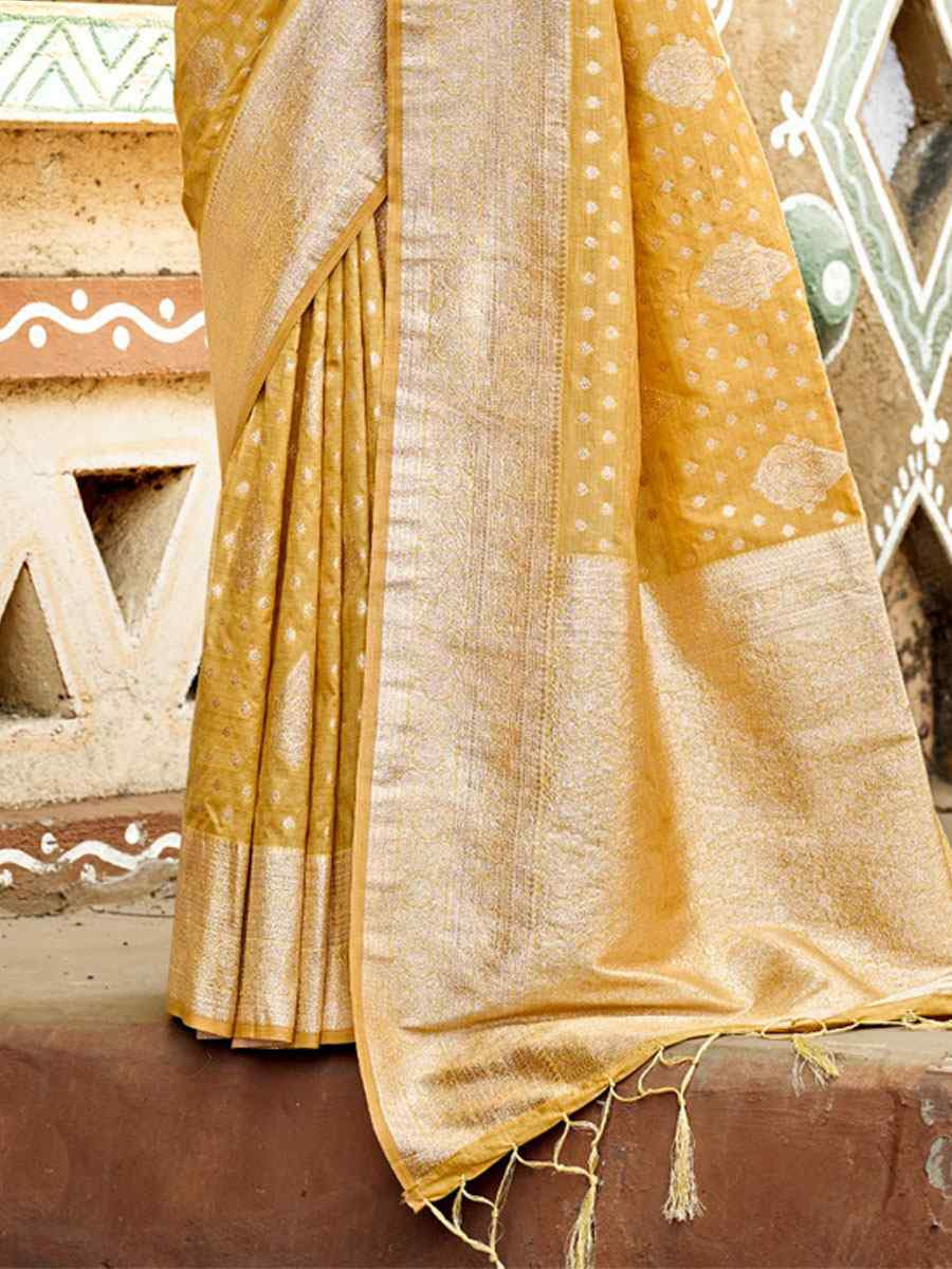 Yellow Assam Silk Handwoven Festival Wedding Fancy Heavy Border Saree