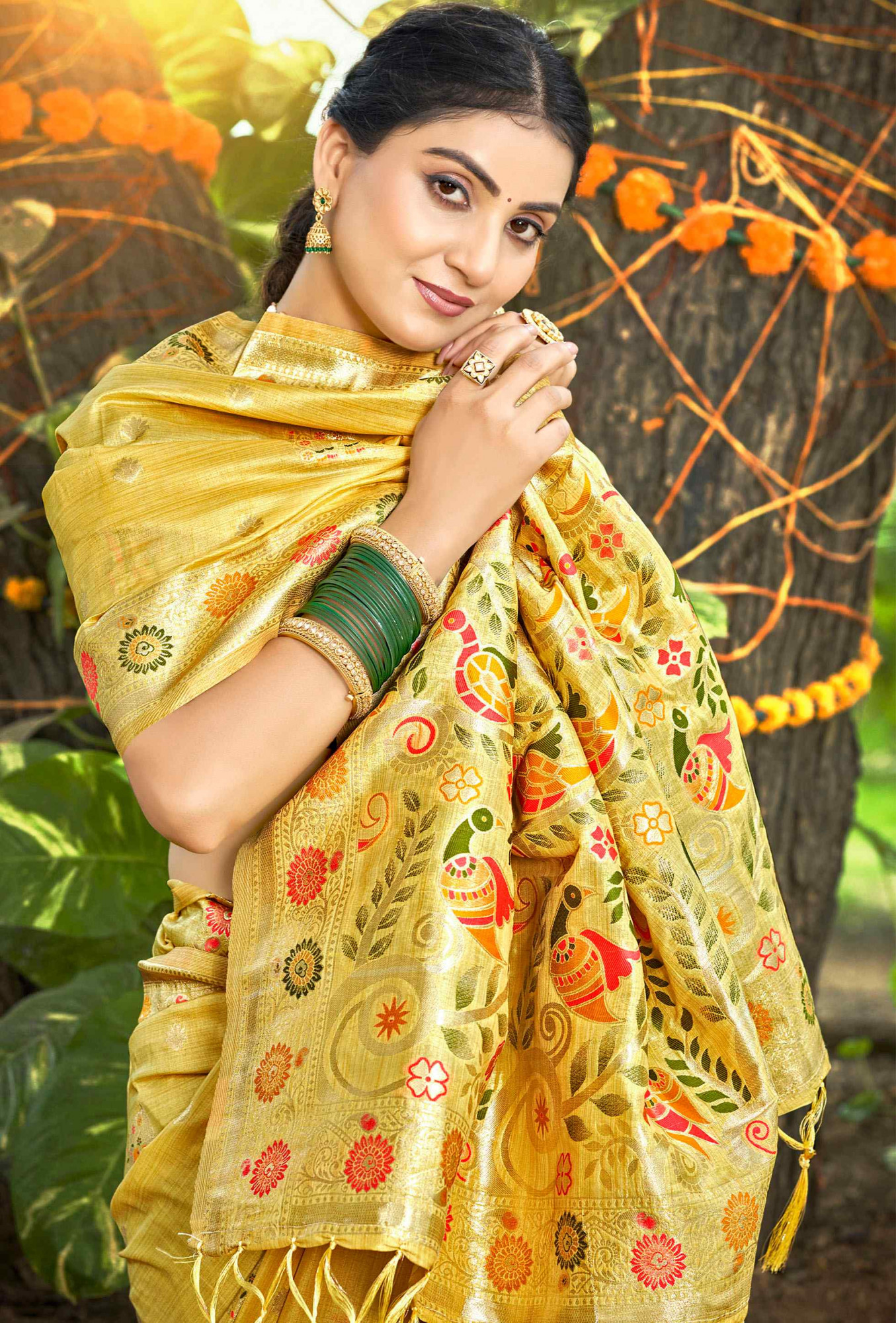 Yellow Assam Silk Handwoven Traditional Bridal Reception Festival Wedding Fancy Classic Style Sarees