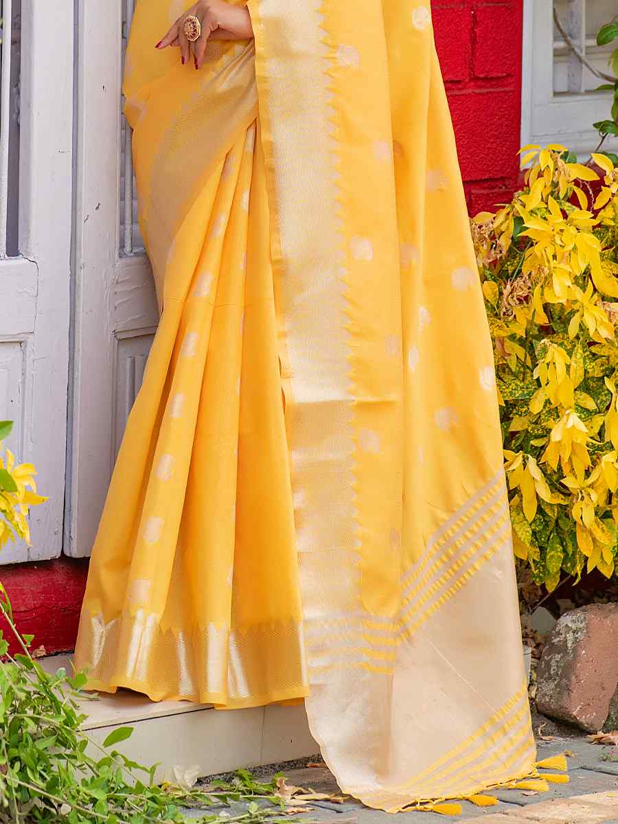 Yellow Assam Silk Handwoven Wedding Festival Heavy Border Saree