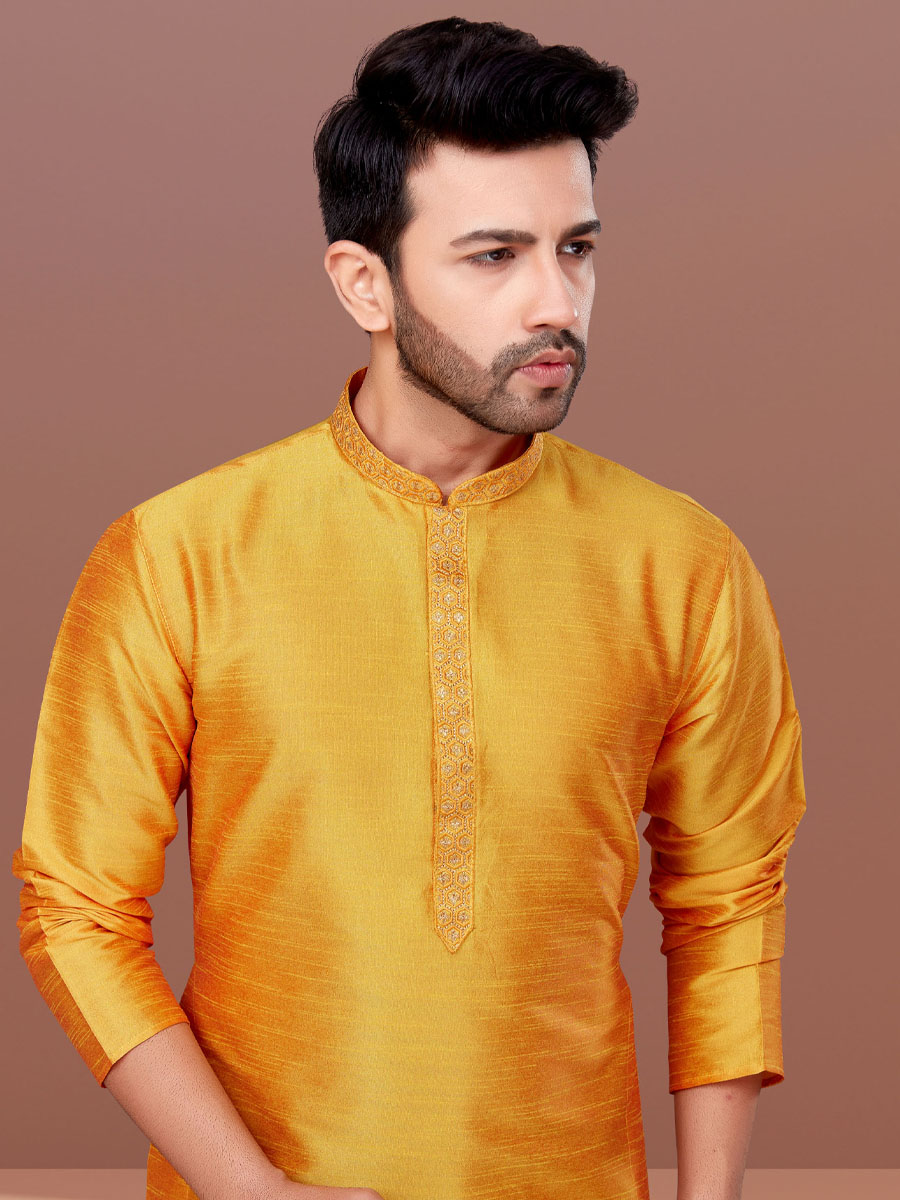 Yellow Banarasi Dhupion Woven Festival Kurta