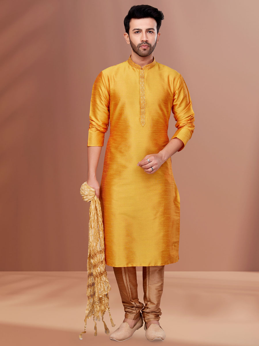 Yellow Banarasi Dhupion Woven Festival Kurta