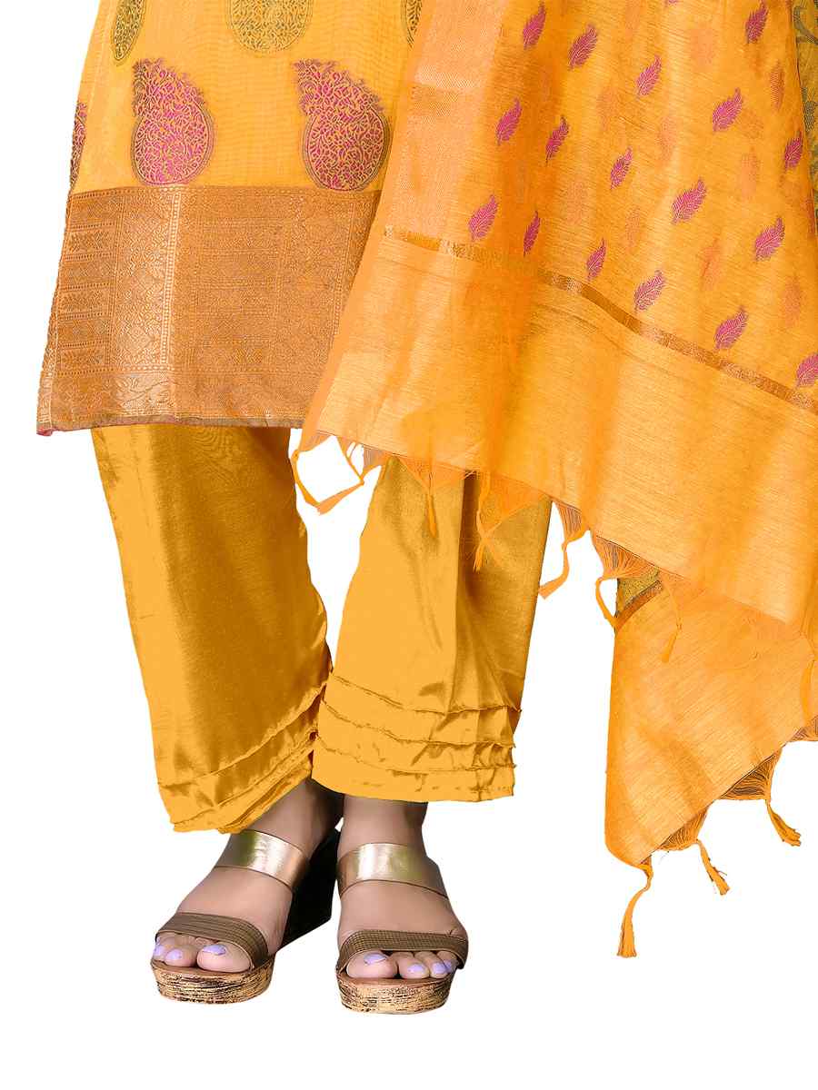 Yellow Banarasi Jacquard Embroidered Festival Wedding Pant Salwar Kameez