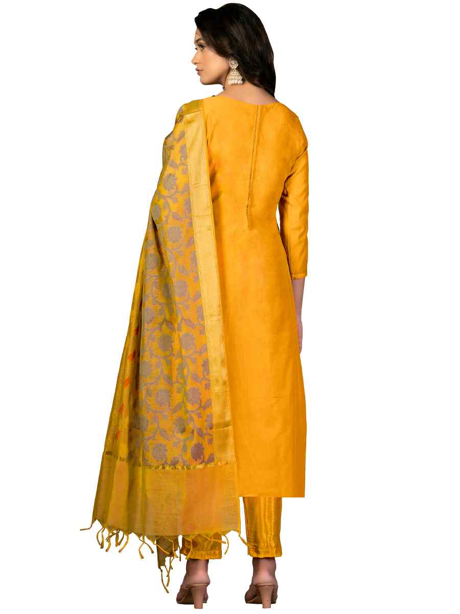 Yellow Banarasi Jacquard Handwoven Casual Festival Pant Salwar Kameez