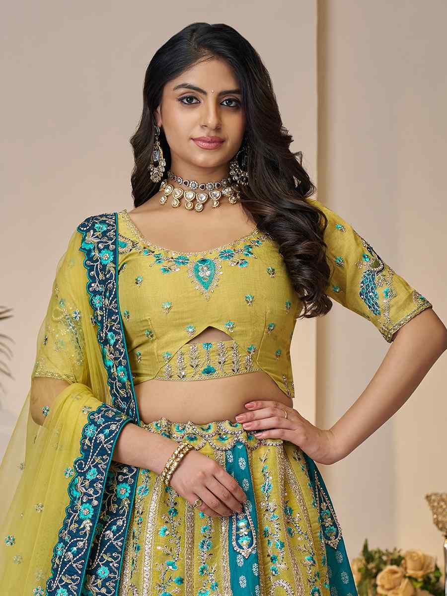 Yellow Banarasi silk  Embroidered Wedding Bridesmaid Heavy Border Lehenga Choli