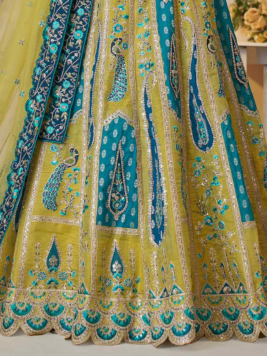 Yellow Banarasi silk  Embroidered Wedding Bridesmaid Heavy Border Lehenga Choli