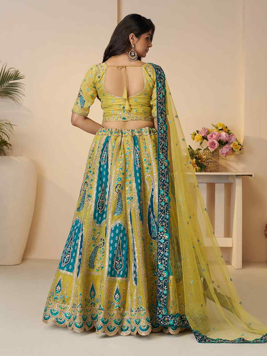 Yellow Banarasi silk  Embroidered Wedding Bridesmaid Heavy Border Lehenga Choli