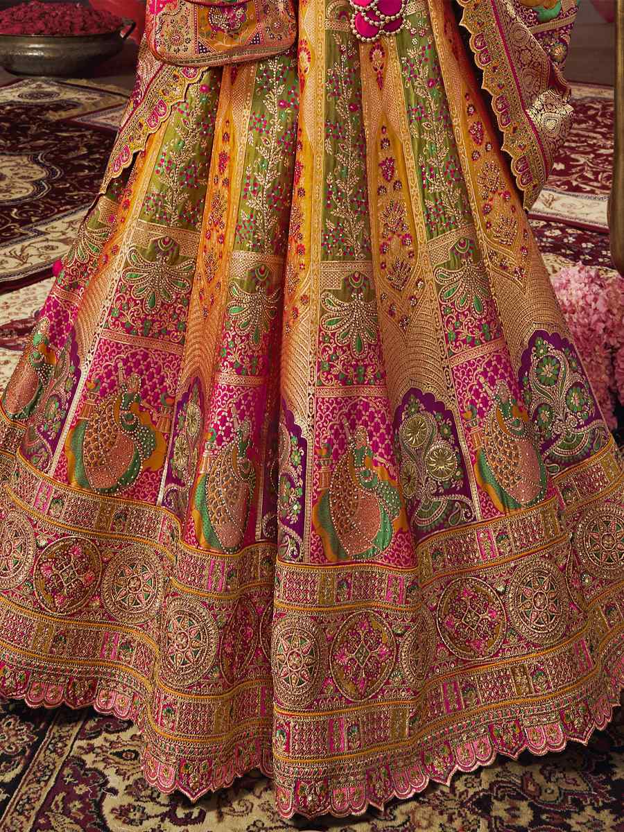 Yellow Banarasi Silk Embroidered Bridal Wedding Heavy Border Lehenga Choli