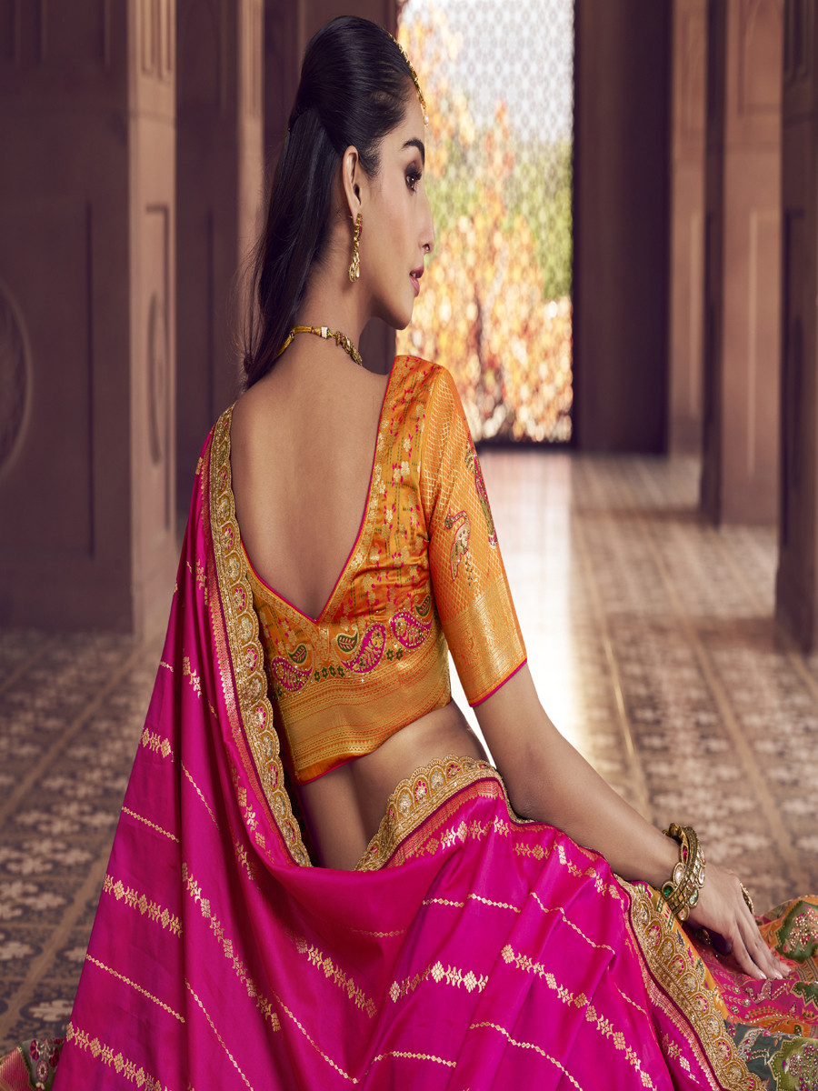 Yellow Banarasi Silk Embroidered Bridal Wedding Reception Festival Heavy Border Lehenga Choli